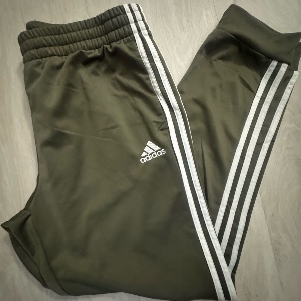 Adidas Kids Green Joggers with White Stripes